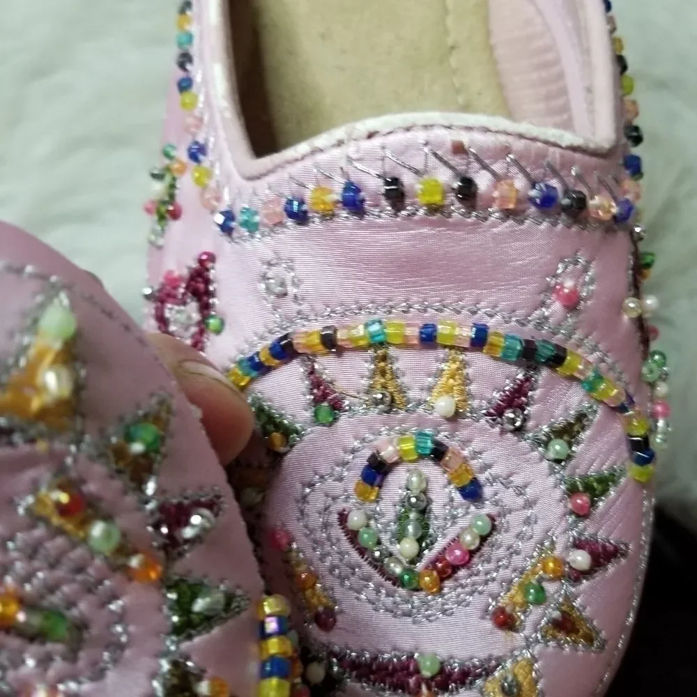 Coasters beaded slip on mules satiny